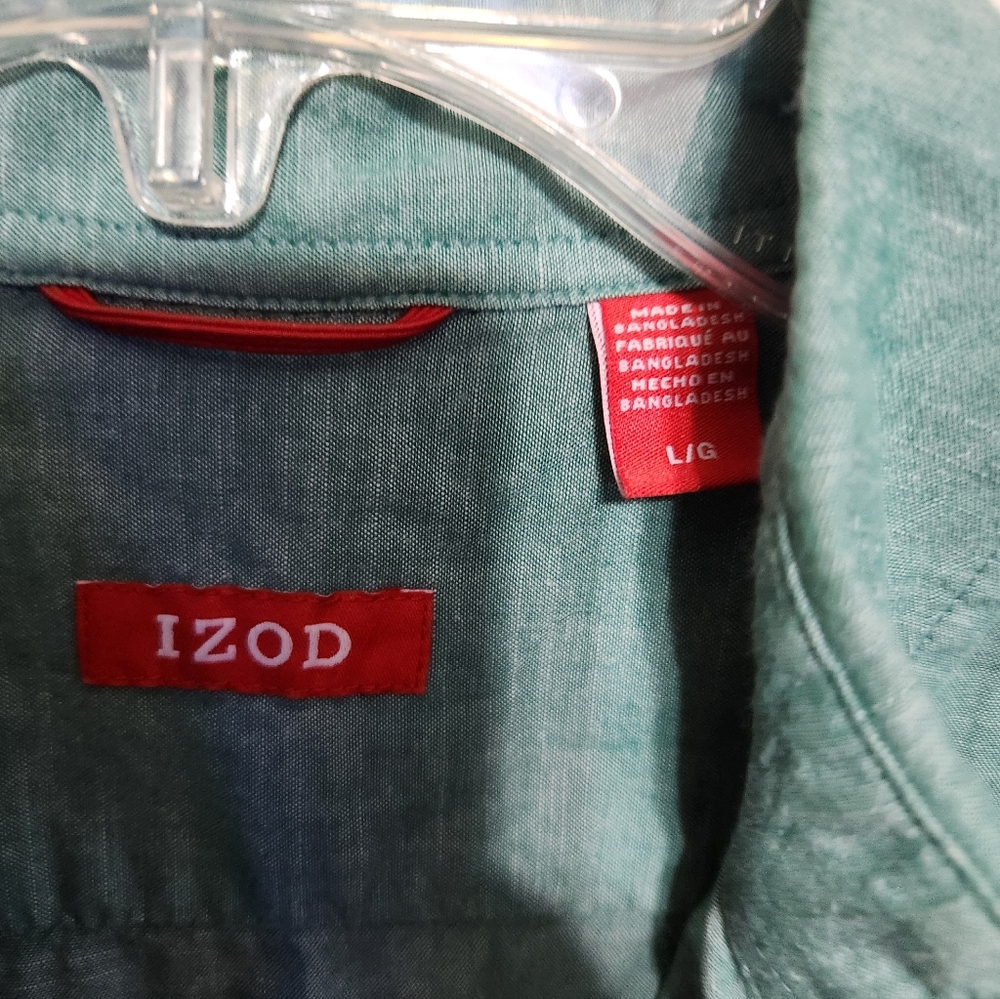 Izod Men's Teal Casual Button Down Shirt - Picture 5 of 9